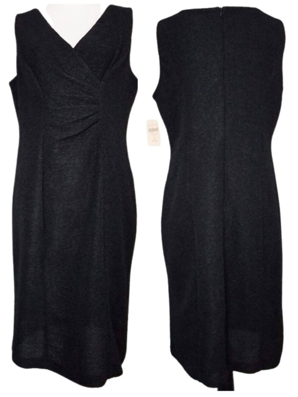 COLDWATER CREEK Black Sleeveless Crinkled V-Neck Dress - Women's 14 Misses